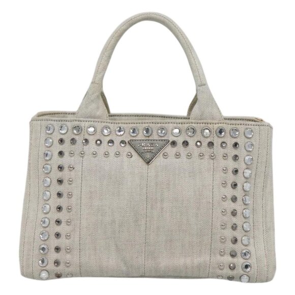 PRADA Bijoux Canapa Hand Bag Canvas 2way Gray Silver Auth KD142 - Picture 2 of 16